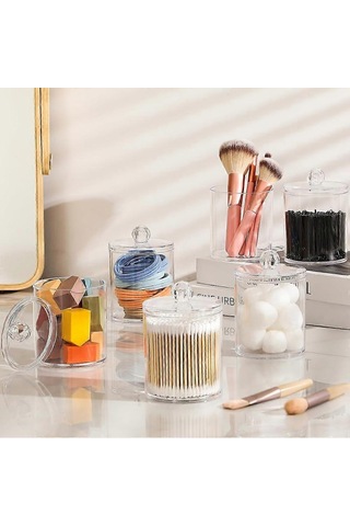 Parçalı Pamuk Ped Saklama Kutusu, Pamuklu Çubuk Kutusu, Şeffaf Akrilik Masaüstü Saklama Kutusu Seti, Oturma Odası, Yatak Odası, Banyo Tuvalet Masası Dekorasyonu İçin Uygundur Diğer