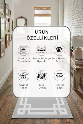 Yıkanabilir Yolluk 49 Gri