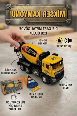 Sesli Ve Işıklı 1:28 Ölçekli Metal Mikser Kamyonu, Simüle Kum Hediyeli