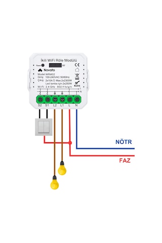 Tuya Uyumlu Mini İkili Wifi Anahtar 2x10A / 220V