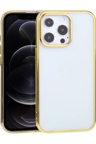 Hepsi iPhone Uyumlu 13 Pro Max 6.7inç Lazer Kaplama Renkli Kenar Şeffaf Kılıf- 5775 Najmaddin Rose Gold