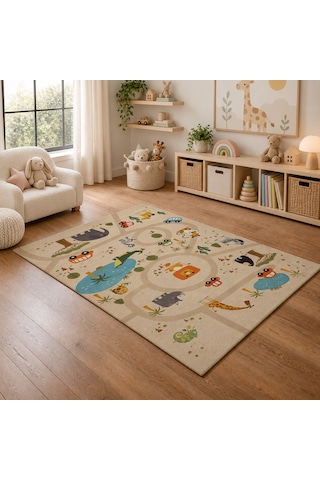 Kartela Halı Safari Yolculuğu Kaymaz Taban Çocuk Oyun Halısı - 160 X 240 Cm Çok Renkli