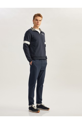 Koton Yarım Fermuarlı Yaka Sweatshirt Slogan İşlemeli Şardonlu Pamuk Karışımlı Lacivert 5wam70171mk