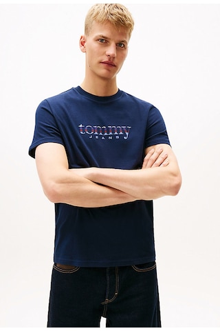 Tommy Hilfiger Erkek Logolu Pamuklu Bisiklet Yakalı Şık Görünüşlü Günlük Kullanıma Uygun Lacivert T-12263 Lacivert