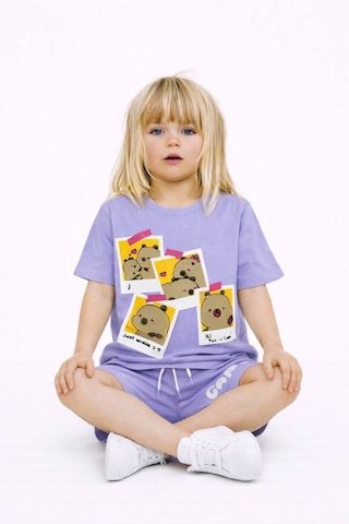 Miniko Kids Kız Çocuk Capybara Modelli Pamul Şortlu Takım Lila