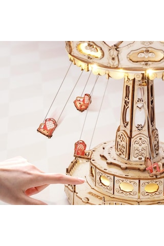Rokr Ea02 Dönme Dolap Müzik Kutusu Swing Ride Music Box Dıy 3d Wooden Puzzle Maket Model Seti 3d Model Kit Detaylı Dekoratif Hobi Seti Ahşap Maket Hareketli Ve Işıklı