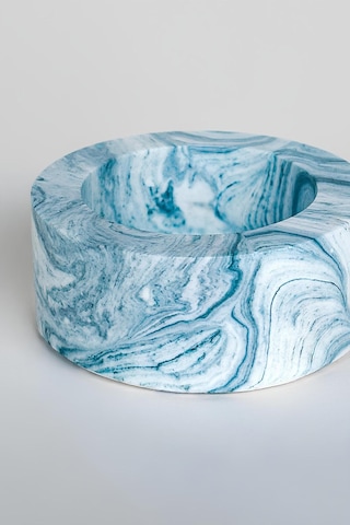 El Yapımı Mermer Desenli Mavi Beton Tealight Mumluk Minimal Dekoratif Şamdan 3 Adet Mavi