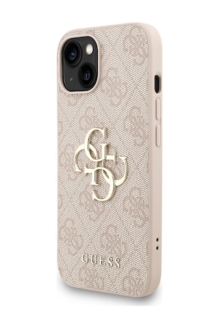 Apple Uyumlu iPhone 14 Kılıf Guess Lisanslı Bilek Askı İpli Metal 4g Ve Yazı Logolu Kapak Pembe