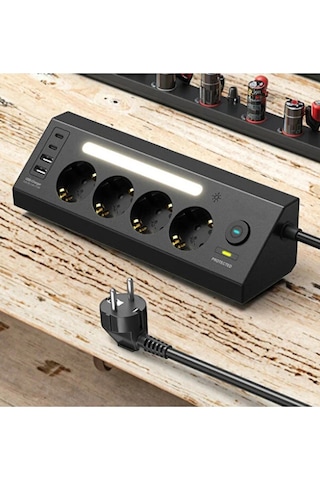 Lp764 Çoklu Gece Lambalı Priz Yüksek Gerilim Korumalı 4 Lü Priz 2xusb 2xtype-c Çıkışlı Grup Priz Çoğ 1