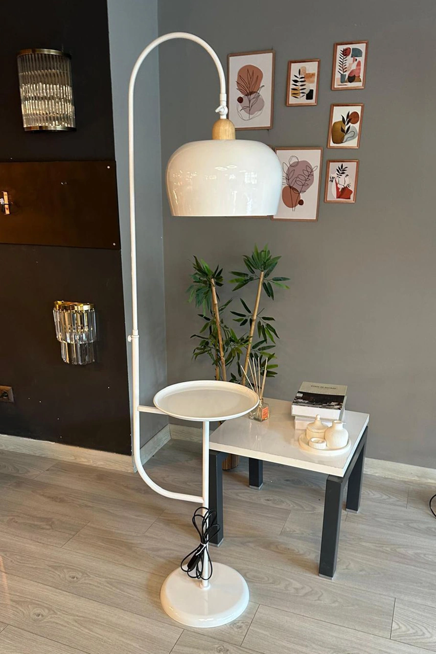 Lambader Beyaz Hareketli Başlık Sehpalı Modern Dekoratif Metal Oturma Odası Çalışma Odası Zemin Beyaz