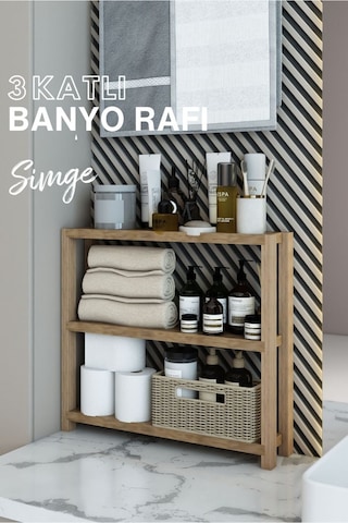 Atlantik Çam 3 Katlı Çok Amaçlı Banyo & Mutfak Rafı - Organizer Ünite Ahşap