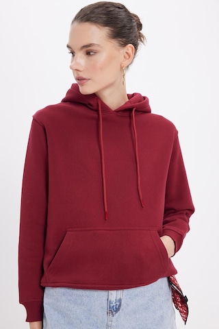 Tudors Kadın Relax Fit Rahat Kesim Pamuklu Kapüşonlu Kanguru Cepli Bordo Sweatshirt-39939 Bordo