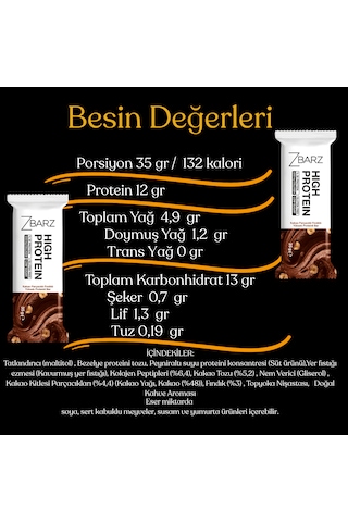 Zbarz Kakaolu Parçacıklı Fındıklı Yüksek Proteinli Bar 35 Gr 12 Li