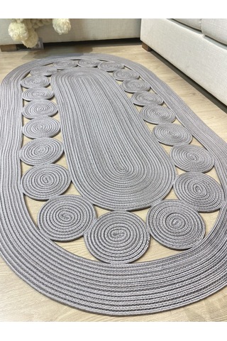 Cookie Jüt Hasırlı El Örgüsü Kilim Gri