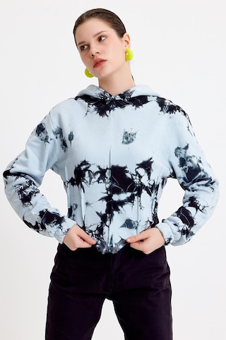 JAHR MARC Batik Yıkamalı Korseli Mavi Sweatshirt