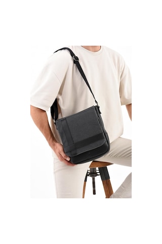 Kanvas Kumaş Tablet Çantası Erkek Postacı Çanta 27 23 Cm Çapraz Askılı Omuz Çantası Siyah