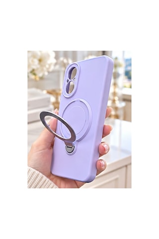 Realme C67 İle Uyumlu 360 Derece Dönebilen Kalın Metal Magsafe Halka Stantlı İçi Kadife Korumalı Ultra Lüx Premium Silikon Kılıf LİLA
