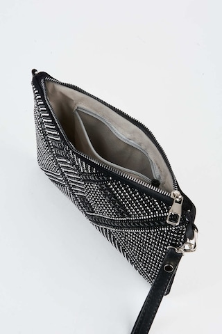 Vivaq Kadın Geometrik Gümüş Taşlı Süet Bilek Askılı Ve Zincir Askılı Portföy El Ve Clutch Çanta SİYAH