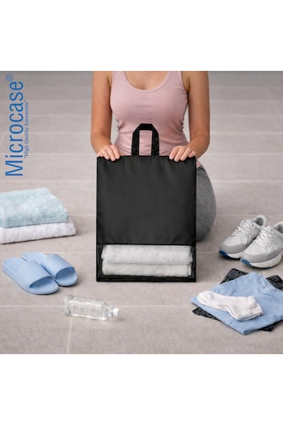 Microcase Çok Amaçlı Şeffaf Pencereli Ayakkabı Düzenleyici Seyahat Çantası Hurç 45x34 Cm 15 Adet Al5501 Siyah