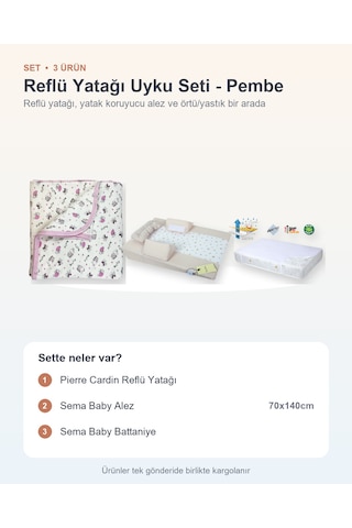 Yatağı Uyku Seti 3 Parça: Yatağı + Sema Baby Alez + Sema Baby Battaniye - Pembe