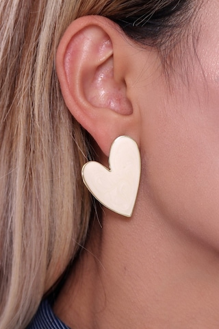 Bhs Life 925 Ayar Gümüş Özel Büyük Kalp  Küpe Krem