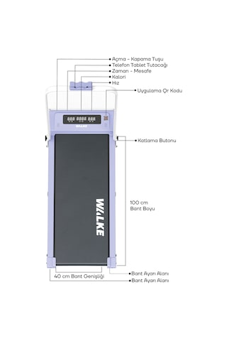 Walke W-fit Purple Bluetoothlu Uygulamalı Uzaktan Kumandalı Koşu Bandı Yürüyüş Bandı Mor