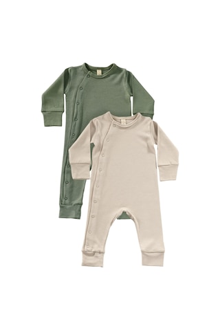 Tinylamb Zeze Unisex 2 Parça Organik Pamuk Bebek Ve Çoçuk Tulumu 2'li Takım Haki-bej