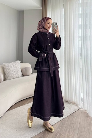 Meecy Tesettür Denim İkili Takım Mürdüm Mürdüm