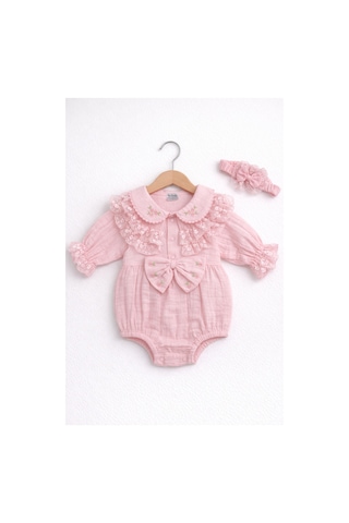 Kardeşler Bebe Müslin Body & Zıbın Dantel Detay Pembe