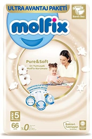 Molfix Pure&Soft Bebek Bezi 5 Numara Junior Ultra Avantaj Paketi 66 Adet