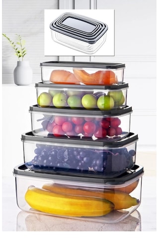 Kapris Dikdörtgen Erzak Saklama Kabı 5'li Antrasit