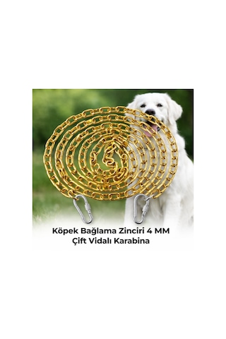 1.20 Metre Sarı Köpek Bağlama Zinciri 4 Mm Gezdirme 2 Vidalı Karabina Çelik Dayanıklı Sarı