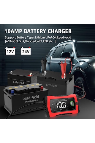 Araç Akü Şarj Cihazı, 12 V, 6 A Ve 24 V, Kükürtünleştirici Akıllı Lcd Pil Şarj Cihazı Sıcaklık Telafisi İl
