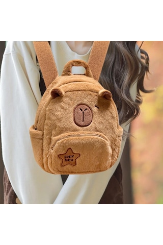 Homyl Peluş Kapibara Sırt Çantası Sevimli Moda Kolej Erkekler Kahverengi