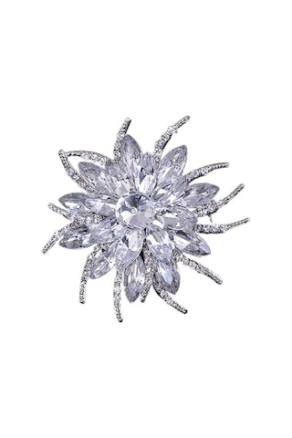 Beyaz Düğün Gelin Büyük Çiçek Parlak Rhinestone Bayan Eşarp Broş Pin Takı Dekor Beyaz