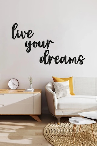 Ahşap Siyah "live Your Dreams" Yazılı Duvar Tablosu Modern Tasarım