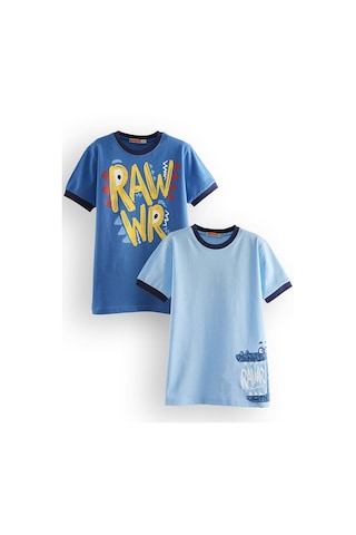 Denokids Rawr Erkek Çocuk 2'li T-shirt Takım Renkli Çok Renkli