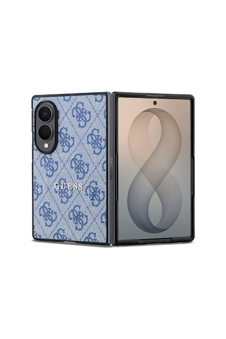Samsung Uyumlu Galaxy Z Fold 8 Kılıf Guess Lisanslı M-safe Şarj Özellikli Pu Deri 4g Desenli Yazı Logolu Kapak Mavi