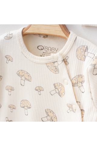 O'baby Mantar Baskılı Tulum Kız/Erkek 0/3/6Ay Patikli Bebek Tulum Krem