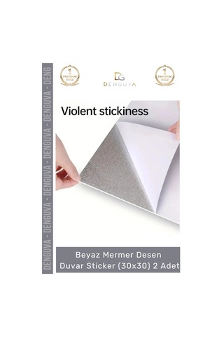 Sticker Isıya Dayanıklı Su Geçirmez Mutfak Banyo Sticker Yapışkanlı Beyaz Mermer Deseni 30x30cm - 2 Çok Renkli