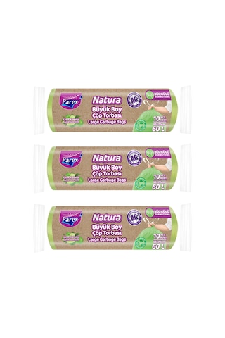 Natura Büzgülü 10'lu Çöp Torbası Büyük Boy 65 X 70 Cm Üçlü Paket
