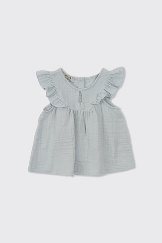 Kız Bebek Kolları Fırfırlı Yumuşak Dokulu Müslin Mavi Bluz 636109