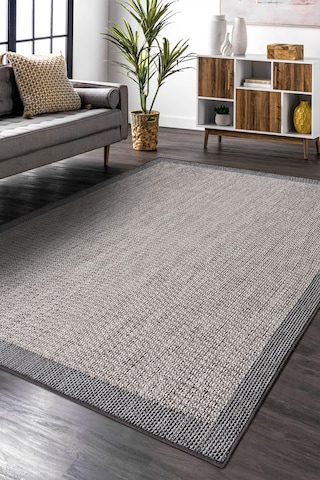 Dekozer Sisaletta Jüt Görünümlü Sisal Dokuma Modern Kilim Tozumaz, Robot Süpürge Uyumlu Gri