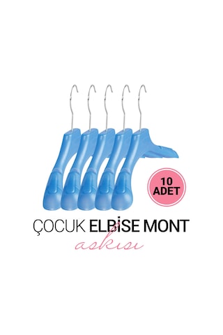 Çocuk MAVİ Elbise Mont Askısı 10 Adet Paketli 30 Cm Çocuk Askı Mavi