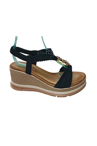 De Scario De Scarıo 1067 Kadın Taşlı Dolgu Taban Günlük Comfort Sandalet Siyah