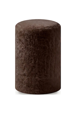 Peluş Puf Ø33x44 Cm Silindir Tabure Makyaj Masası Pufu Kürk Görünümlü Kahverengi