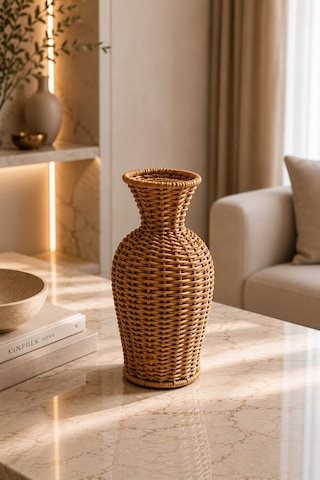 Qerhome Rattan Hasır Dekoratif Vazo - Dekoratif Obje Mln-11430 Ahsap