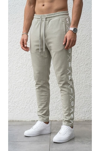 Plus Scorpion Erkek Slim Fit Eşofman Altı Yazılı Şerit Detaylı, Dar Paça Jogger Pantolon Gri