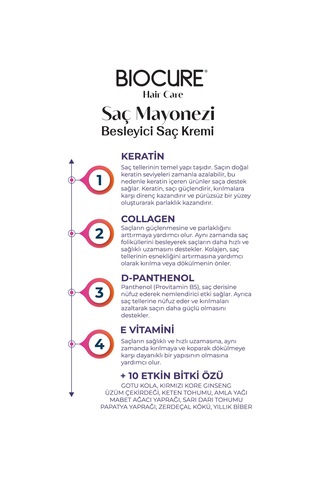 Biocure Premium Keratin & Collagen & 10 Bitki Özlü Besleyici Saç Bakım Maskesi 250 ML