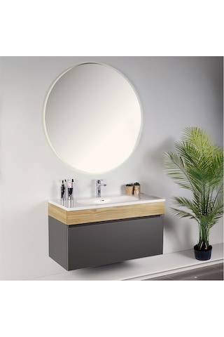Kobos Harmony 100 Cm Banyo Dolabı Seti Füme + Meguro
